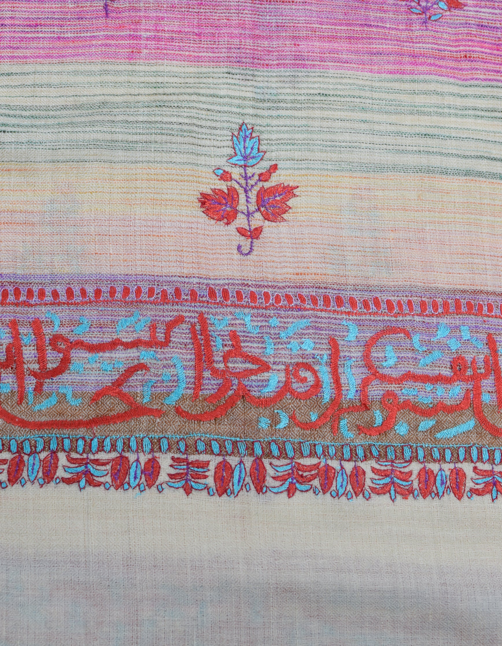 Natural Cream Handwoven Arabic calligraphy Embroidered Cashmere Pashmina Shawl - Kashmir Box