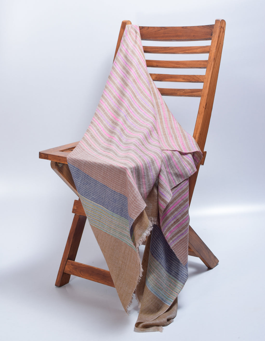 Olive Haze Handwoven Striped Cashmere Pashmina Stole - Kashmir Box