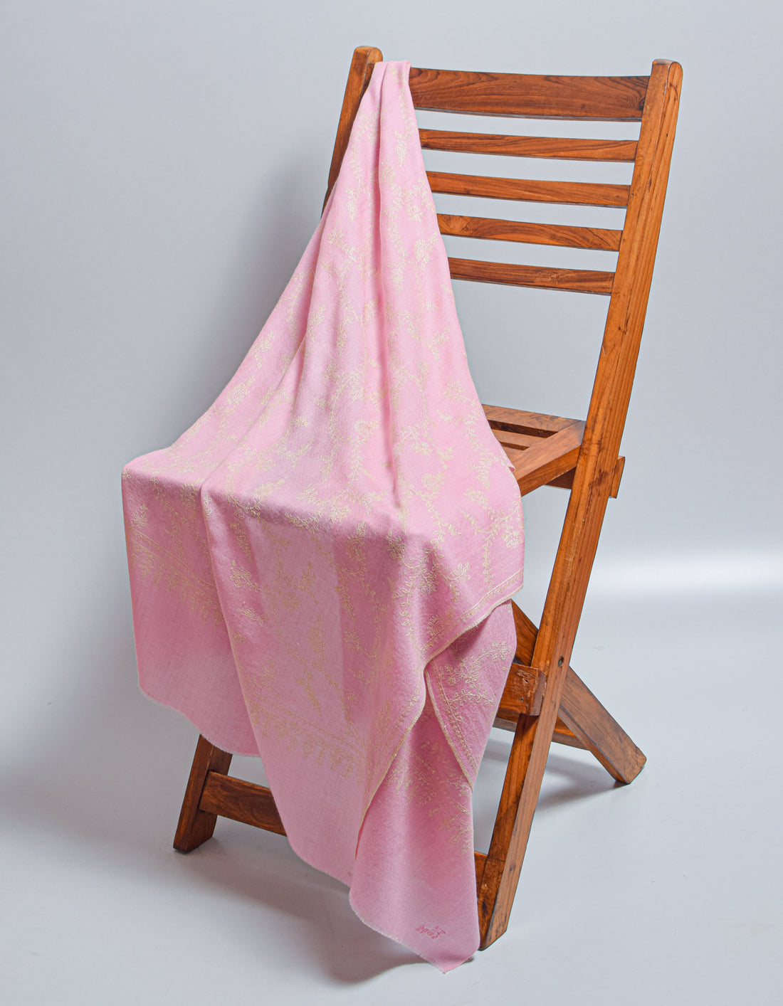 Soft  pink Handwoven Jaali Embroidered Cashmere Pashmina Stole - Kashmir Box