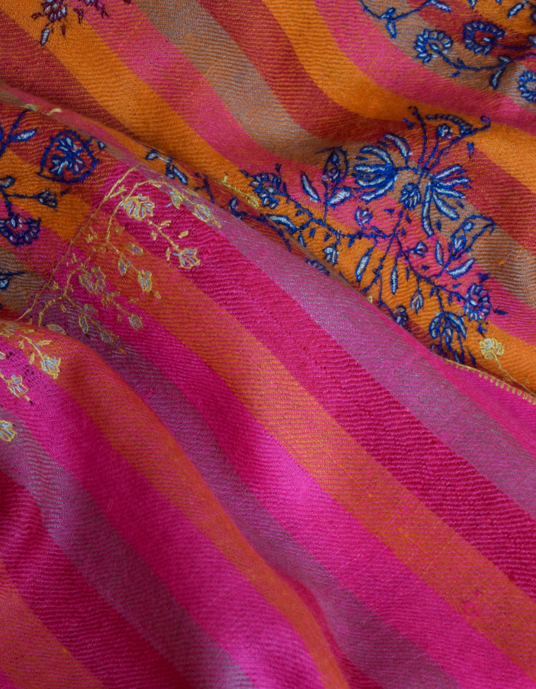 Modern Multicoloured Stripes Handwoven Sozni Embroidered Cashmere Pashmina Stole - Kashmir Box