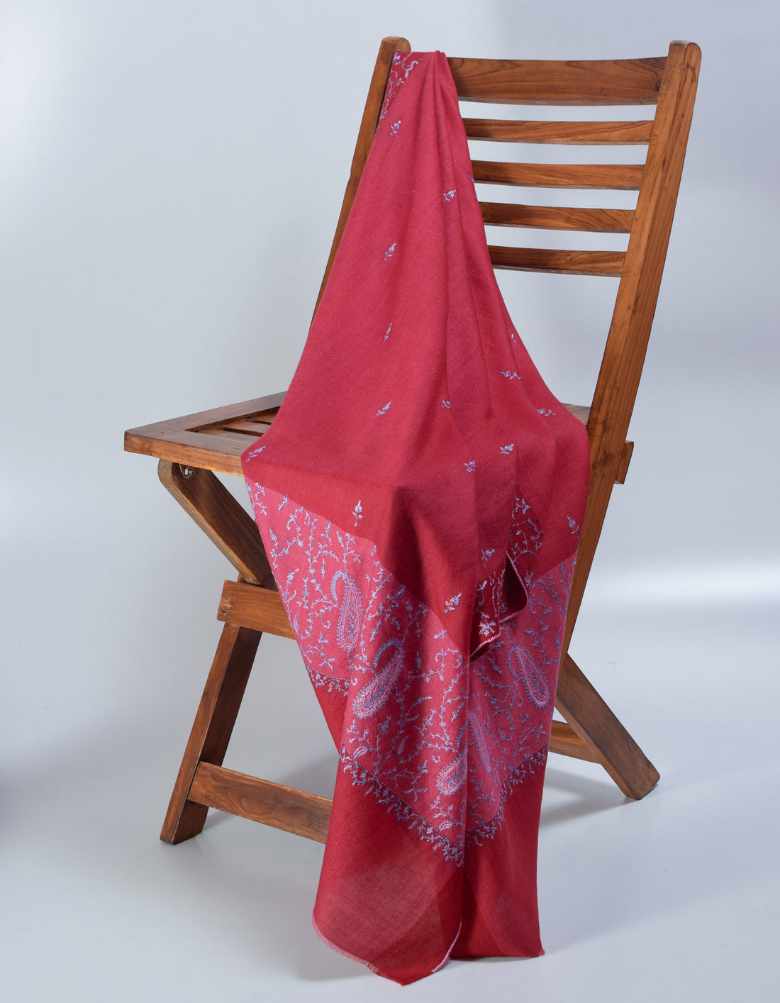 Muted Red Handwoven Sozni Embroidered Cashmere Pashmina Stole - Kashmir Box