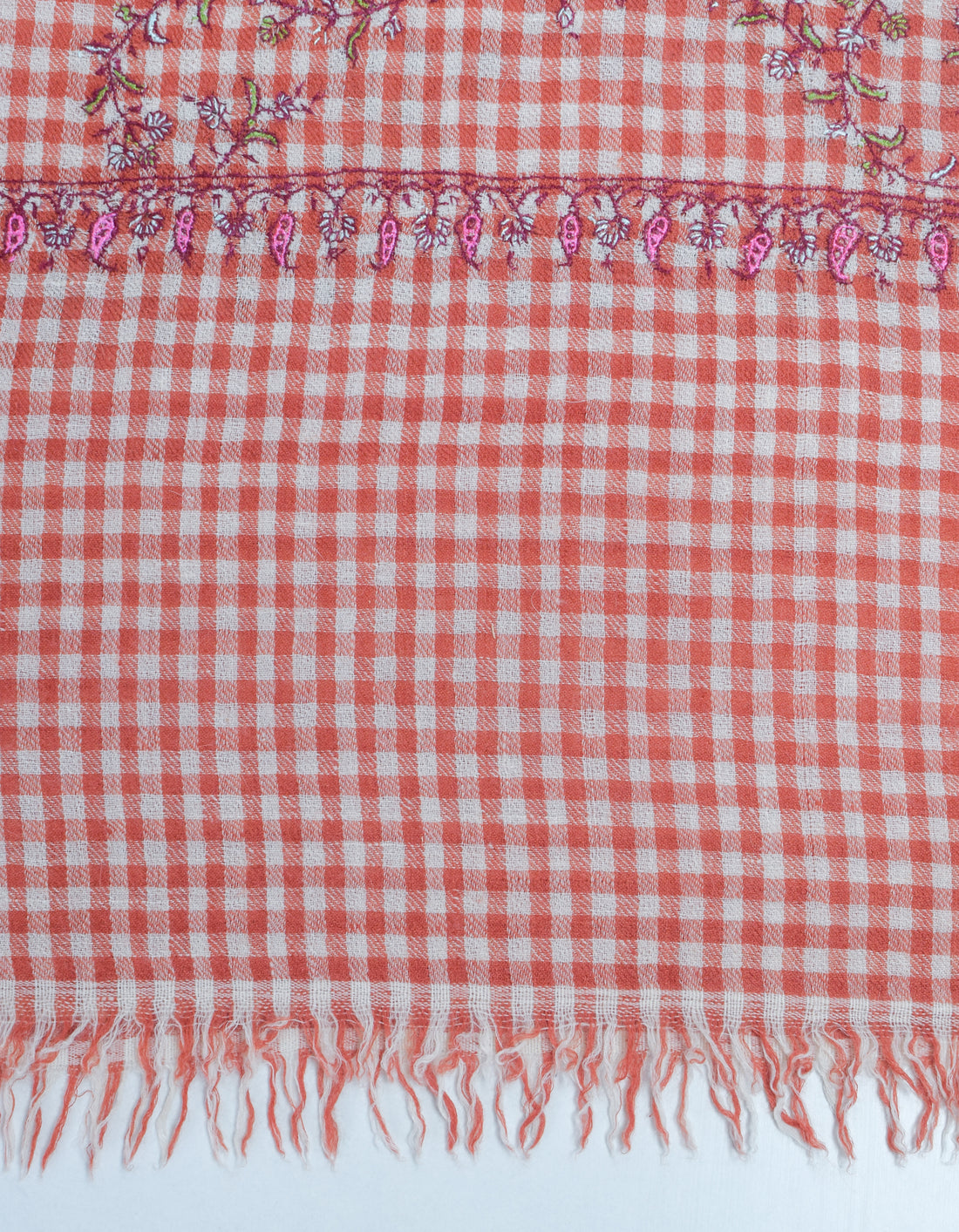 Modern Multi-Pattern Brick Cream Check Handwoven Embroidered Cashmere Pashmina Stole - Kashmir Box