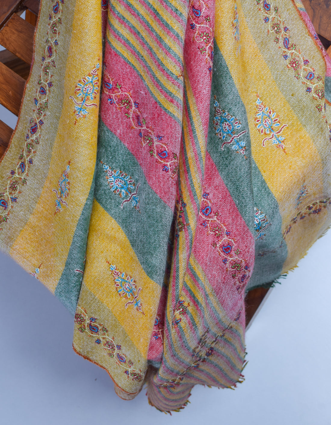 Modern Multi-Pattern Handwoven Embroidered Cashmere Pashmina Stole - Kashmir Box