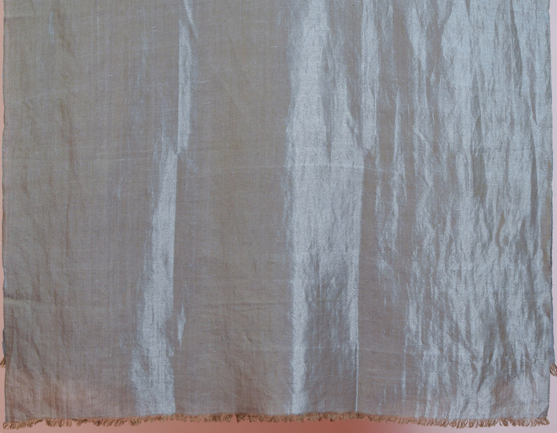 Grey Metallic Zari Handwoven Reversible Cashmere Pashmina Shawl - Kashmir Box