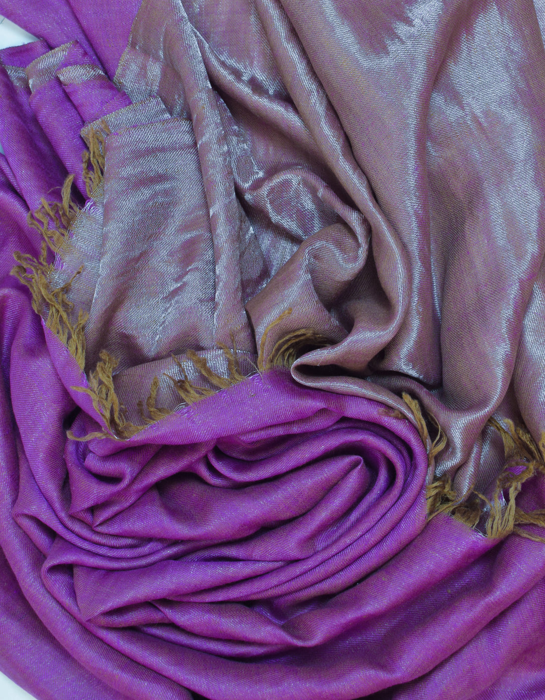 Muted Metallic Zari Handwoven Reversible Cashmere Pashmina Shawl - Kashmir Box