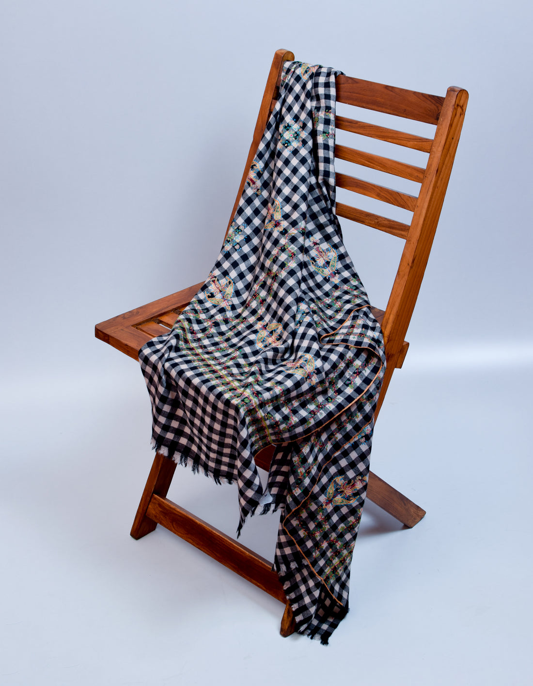 Chess Check Sozni Paisley Embroidered Pashmina Stole - Kashmir Box