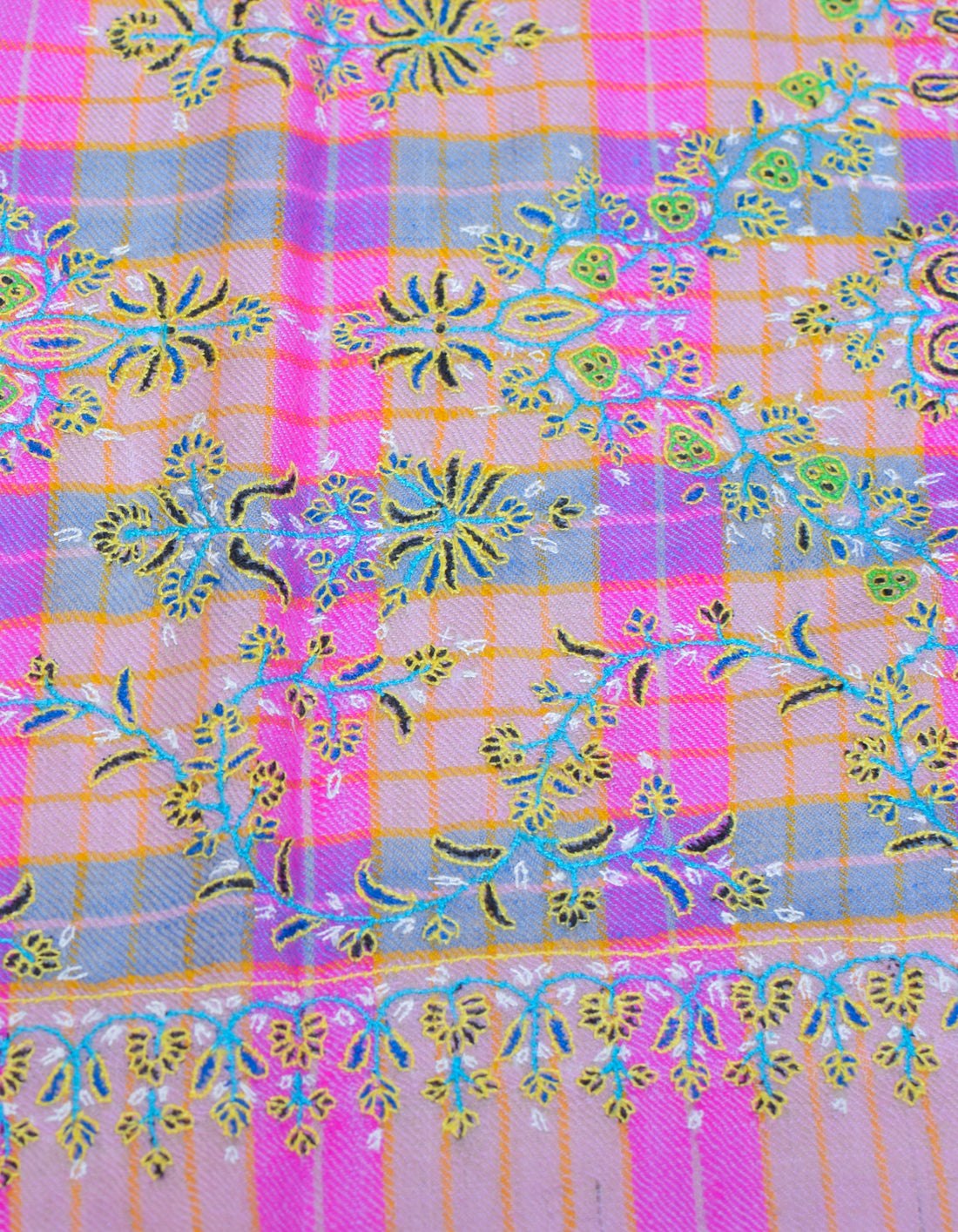 Modern Squares Handwoven Sozni Floral Embroidered Pashmina Stole - Kashmir Box