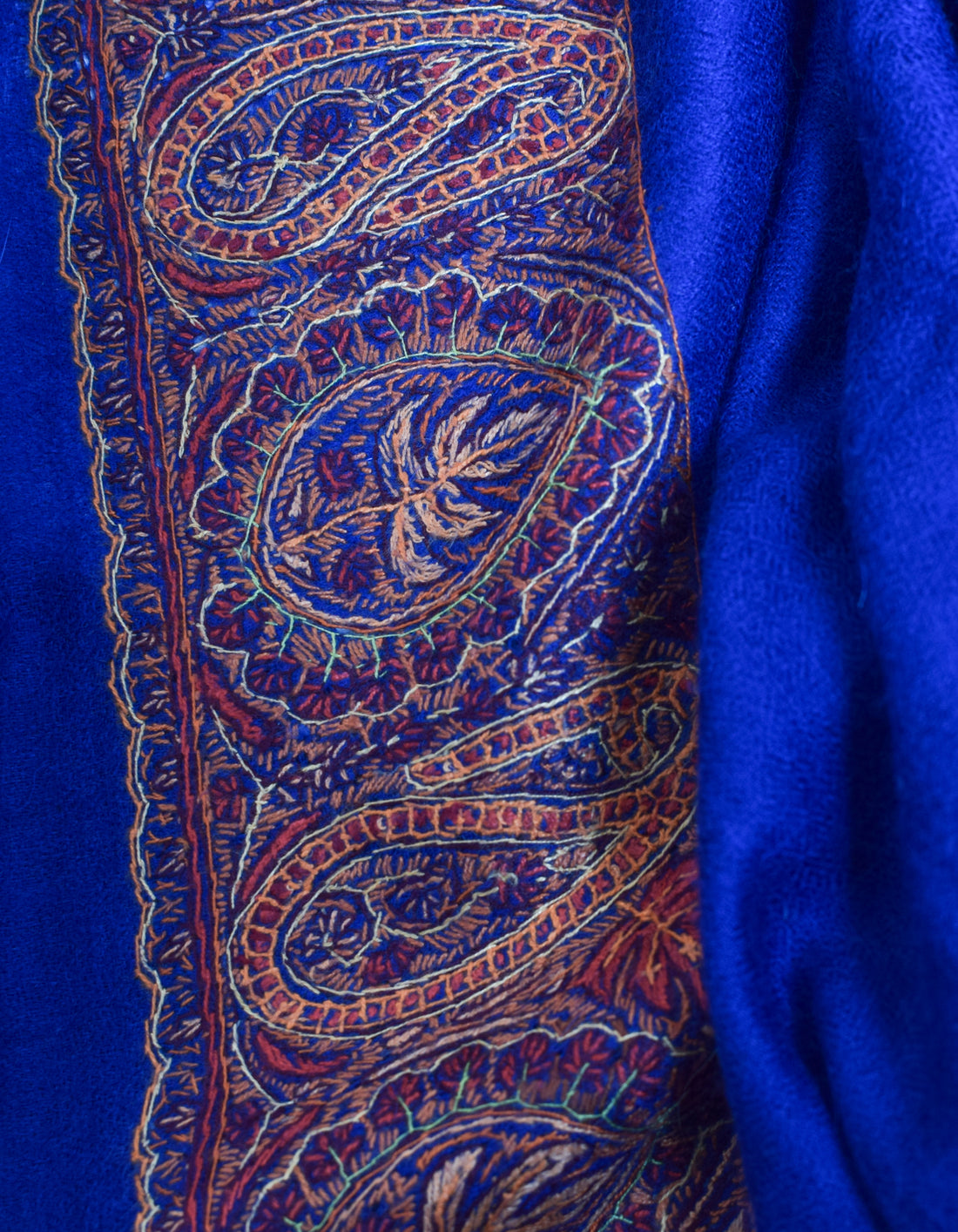 Royal Blue Handwoven Palla Embroidered Cashmere Pashmina Shawl - Kashmir Box