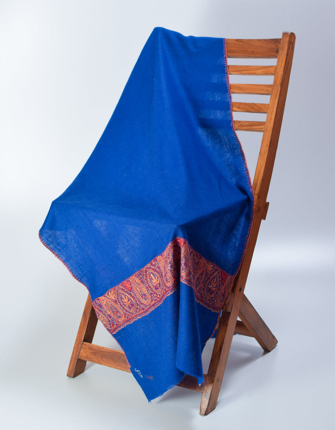 Royal Blue Handwoven Palla Embroidered Cashmere Pashmina Shawl - Kashmir Box