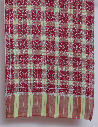 Multi-Pattern Check Handwoven Pastel Embroidered Cashmere Pashmina Stole - Kashmir Box