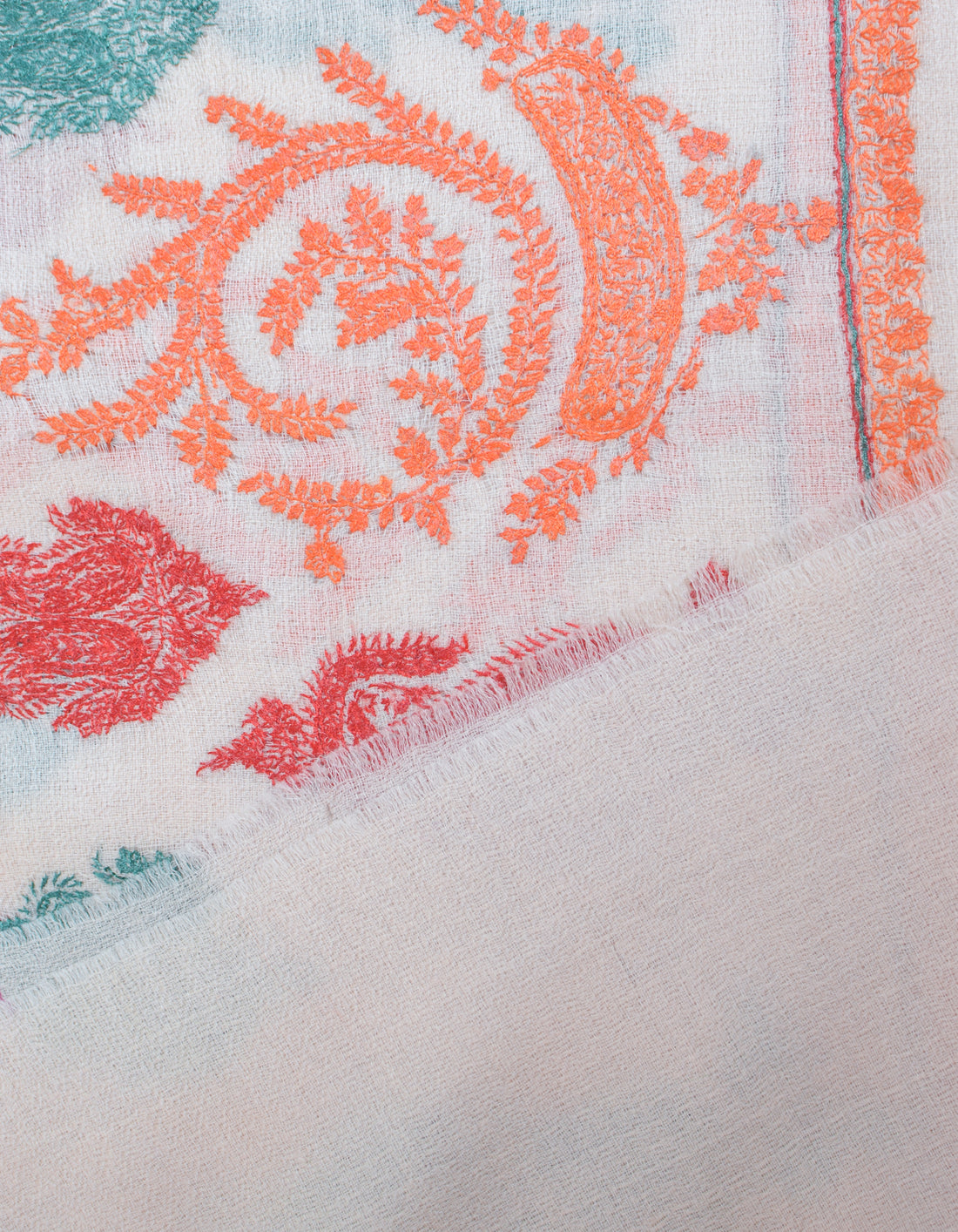 Buttercream Handwoven Palla Embroidered Cashmere Pashmina Stole - Kashmir Box