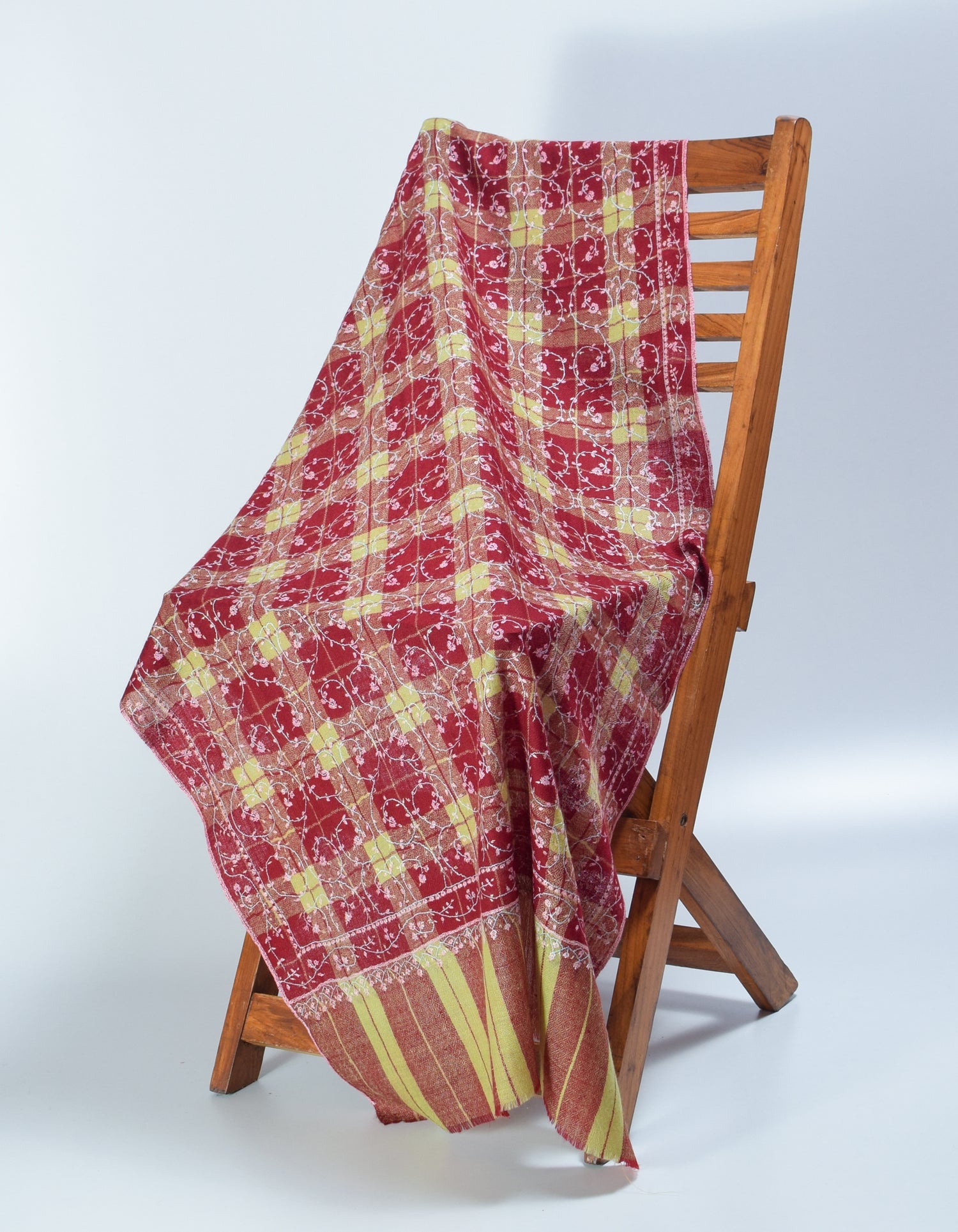 Multi-Pattern Check Handwoven Pastel Embroidered Cashmere Pashmina Stole - Kashmir Box