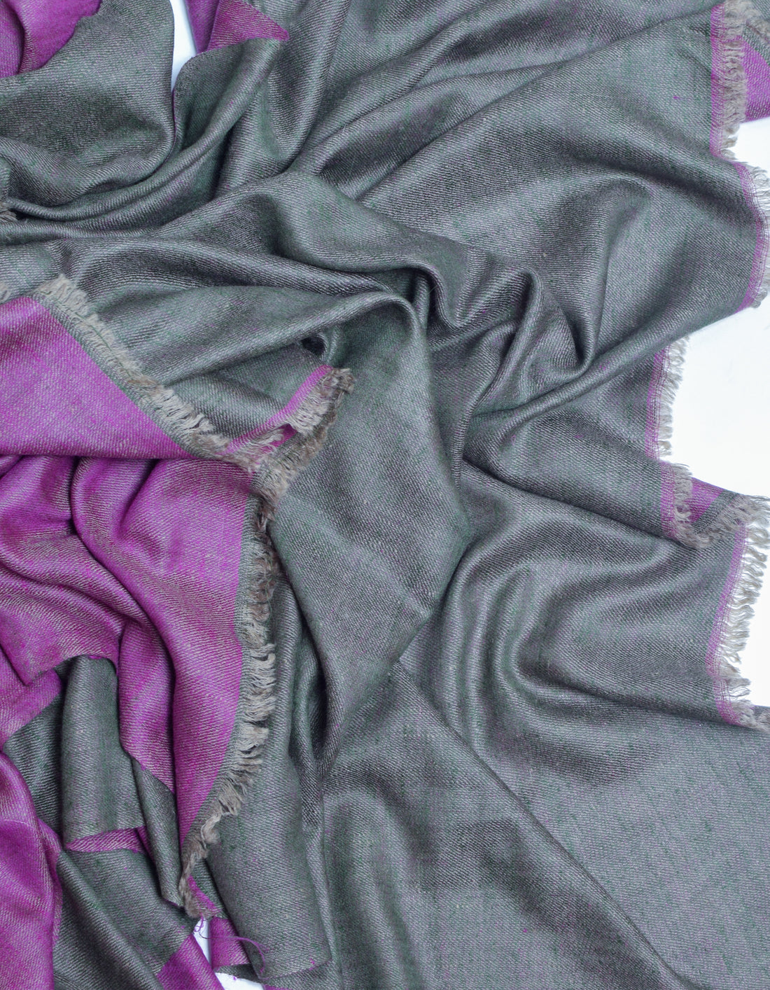 Khaki Saffron Handwoven Reversible Cashmere Pashmina Shawl - Kashmir Box