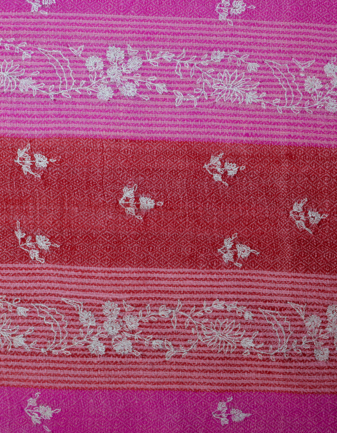 Solid n Stripes Handwoven Sozni Embroidered Cashmere Pashmina Stole - Kashmir Box