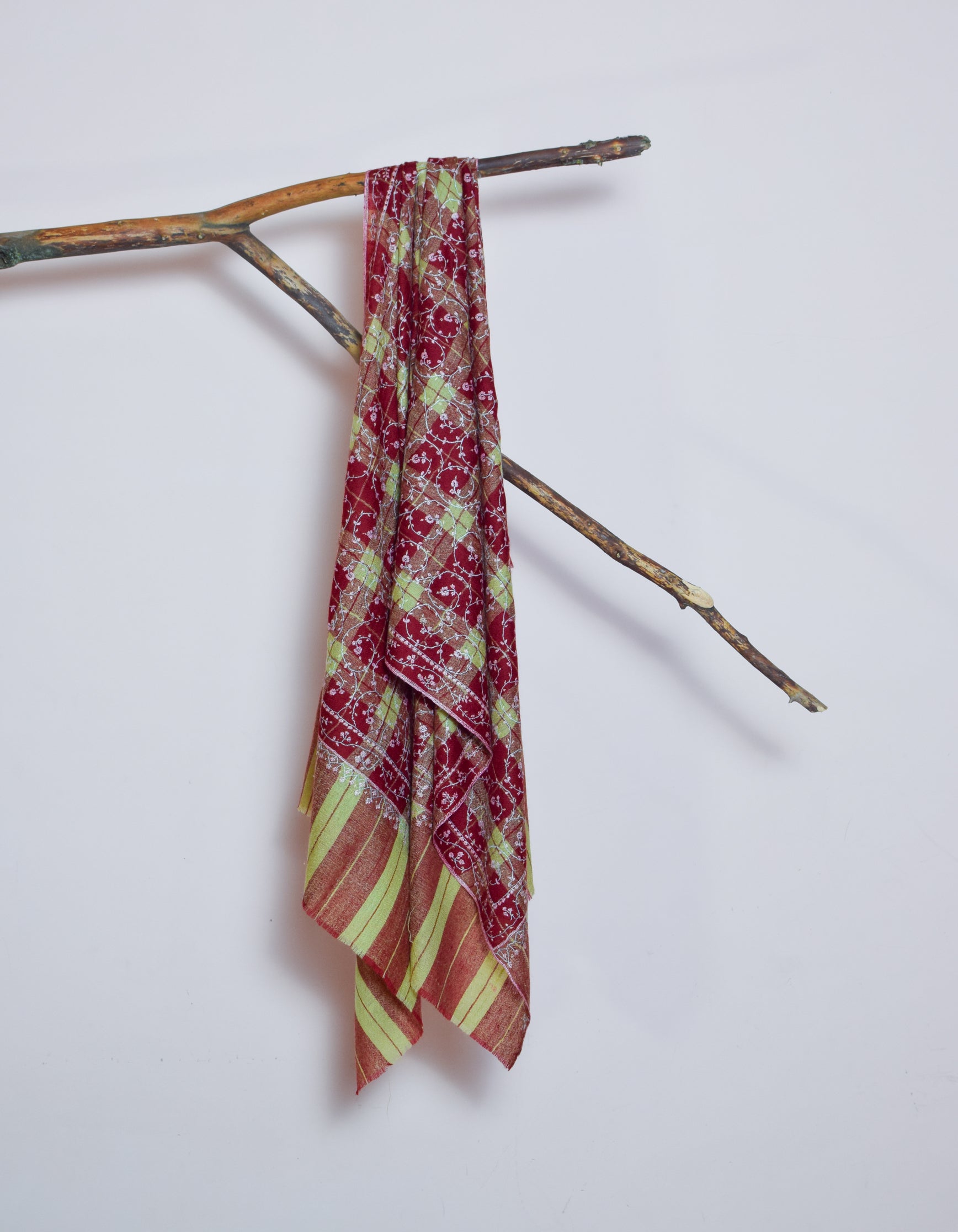 Multi-Pattern Check Handwoven Pastel Embroidered Cashmere Pashmina Stole - Kashmir Box