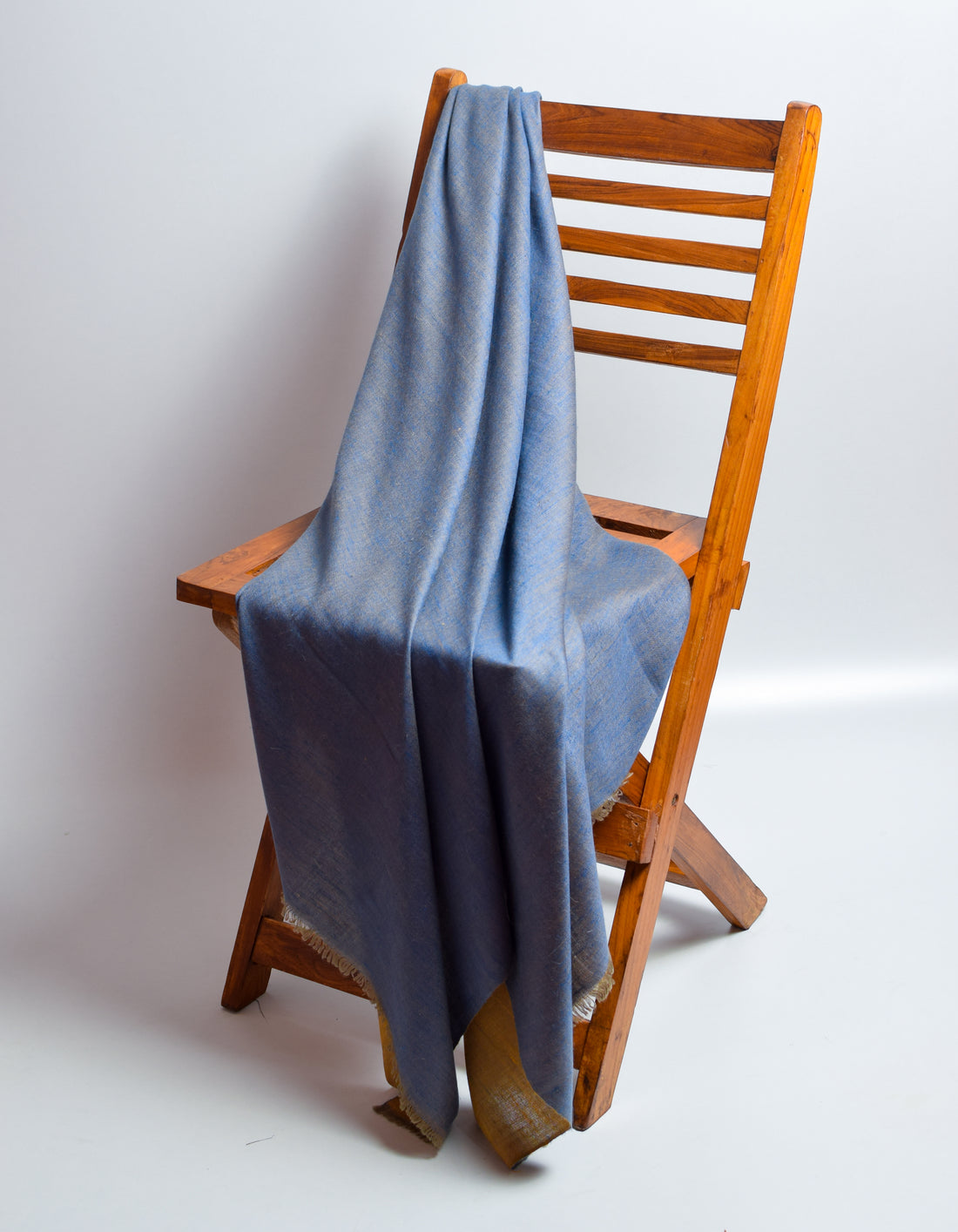 Kashmir-Blue Mustard Handwoven Reversible Cashmere Pashmina Shawl - Kashmir Box