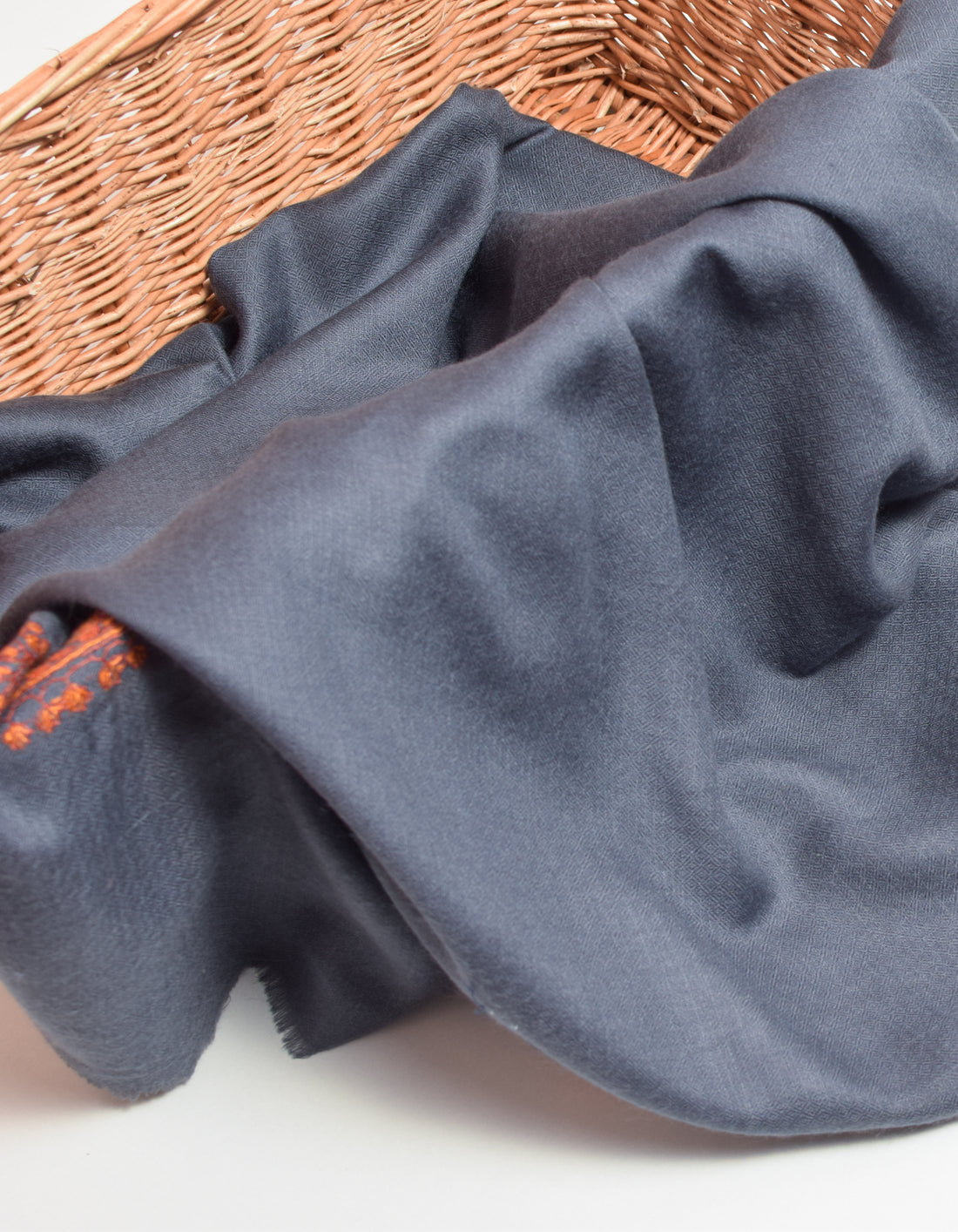 Cadet Grey Handwoven Border Embroidered Cashmere Pashmina Shawl - Kashmir Box