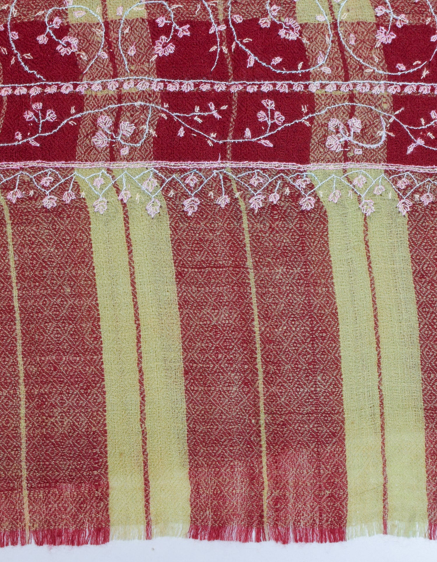 Multi-Pattern Check Handwoven Pastel Embroidered Cashmere Pashmina Stole - Kashmir Box