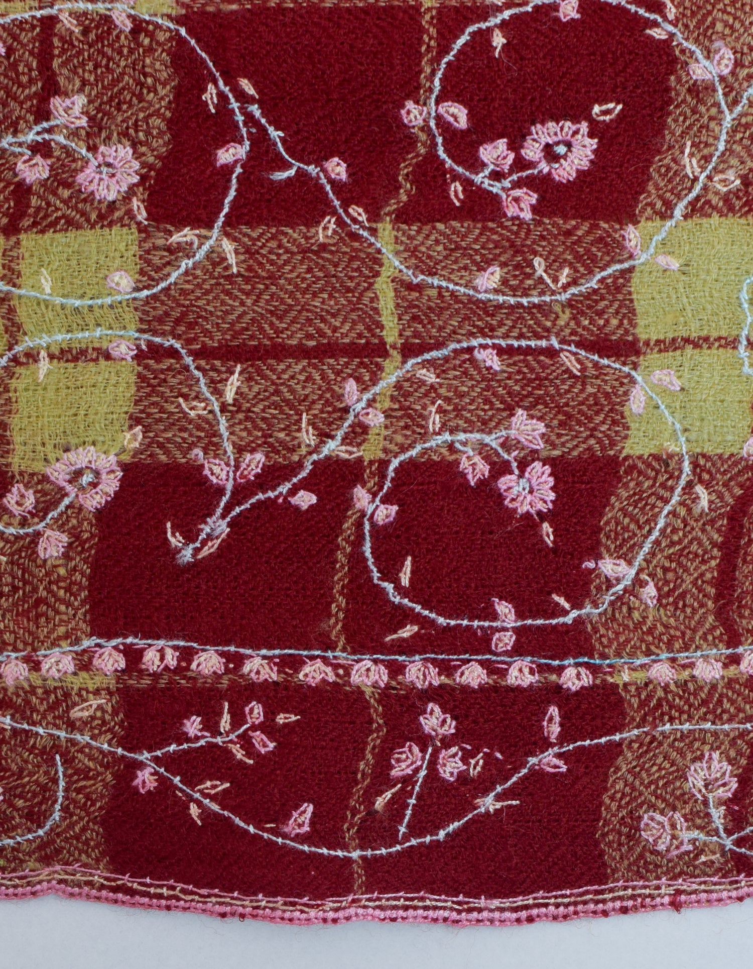 Multi-Pattern Check Handwoven Pastel Embroidered Cashmere Pashmina Stole - Kashmir Box