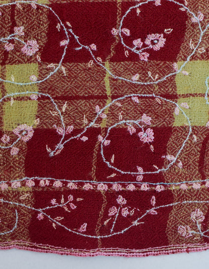 Multi-Pattern Check Handwoven Pastel Embroidered Cashmere Pashmina Stole - Kashmir Box