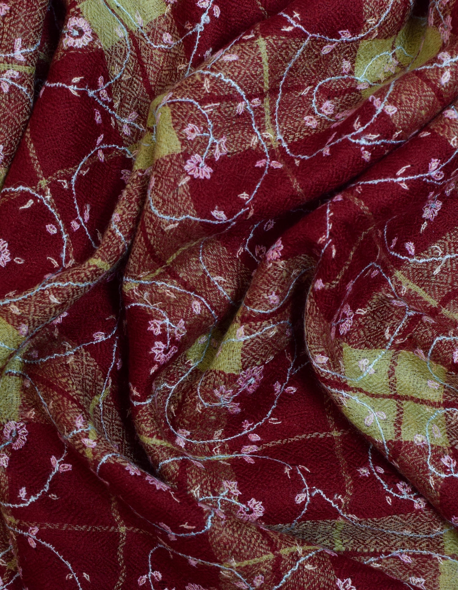 Multi-Pattern Check Handwoven Pastel Embroidered Cashmere Pashmina Stole - Kashmir Box