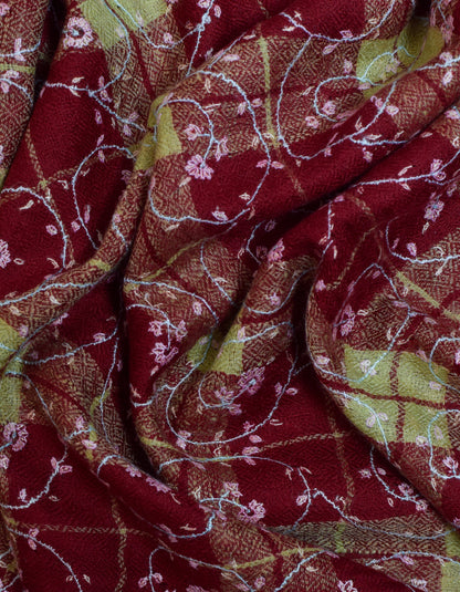 Multi-Pattern Check Handwoven Pastel Embroidered Cashmere Pashmina Stole - Kashmir Box