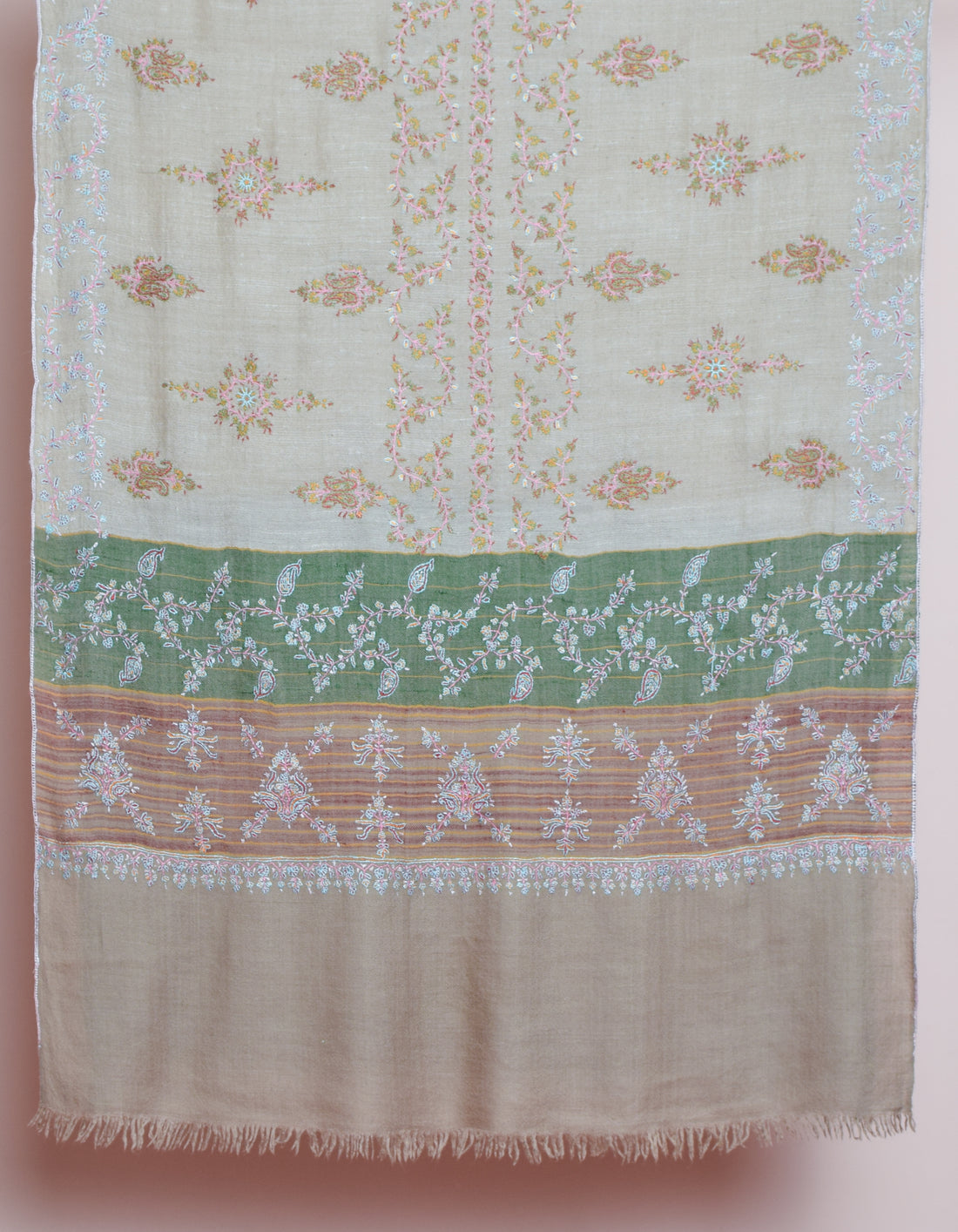 Modern Ash Grey  Handwoven Sozni Embroidered Cashmere Pashmina Stole - Kashmir Box