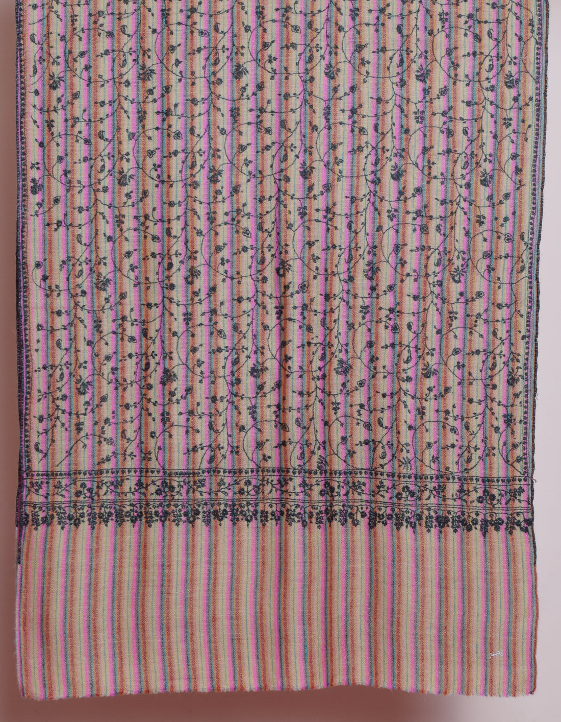 Multicolour Stripes Handwoven Sozni Embroidered Cashmere Pashmina Stole - Kashmir Box