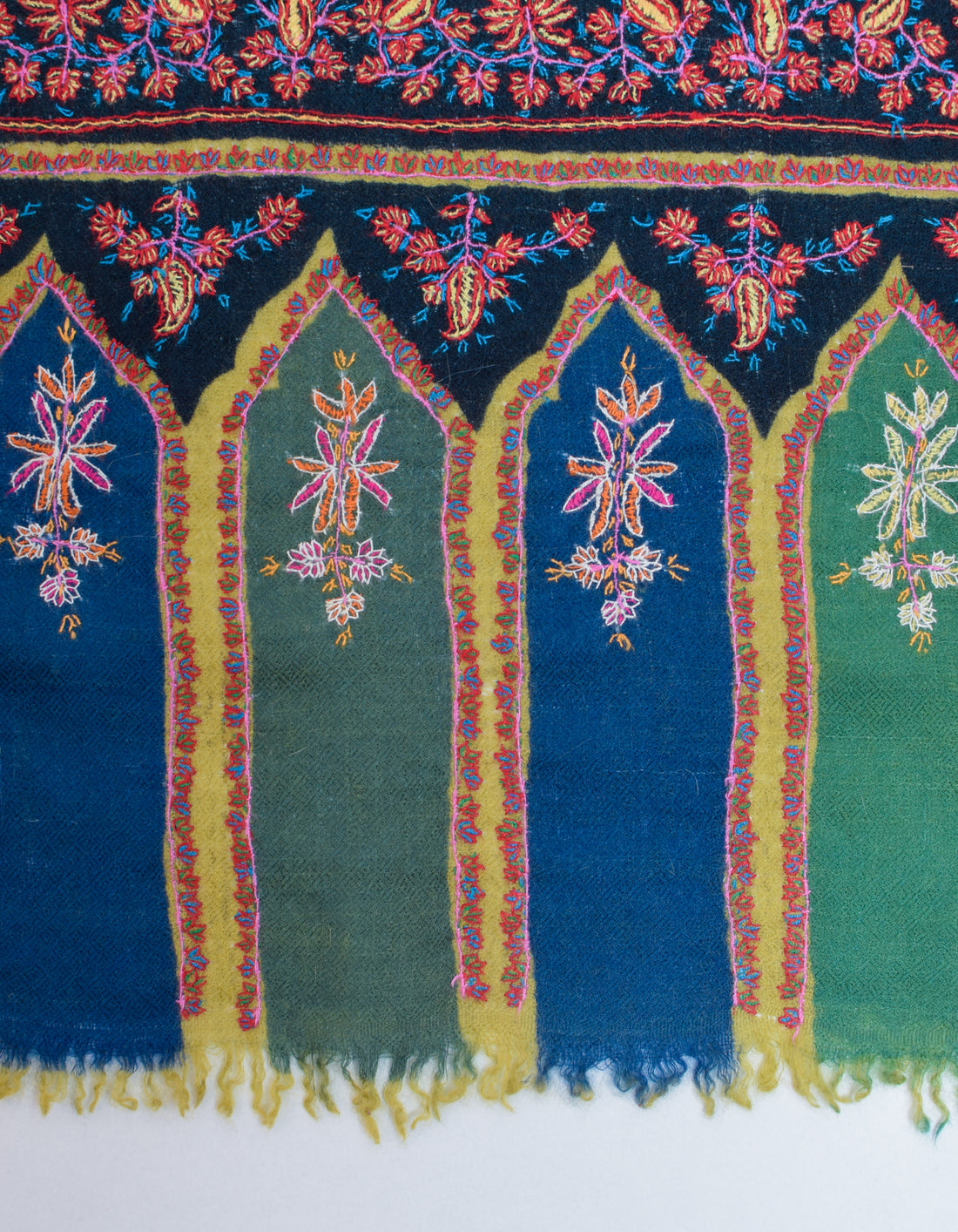 Light Olive Handmade Jamawar Sozni Certified Cashmere Pashmina Stole - Kashmir Box