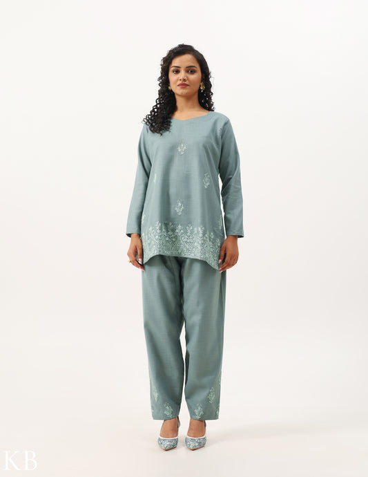 Coin Grey Cotton Aari Embroidered Co-ord Set