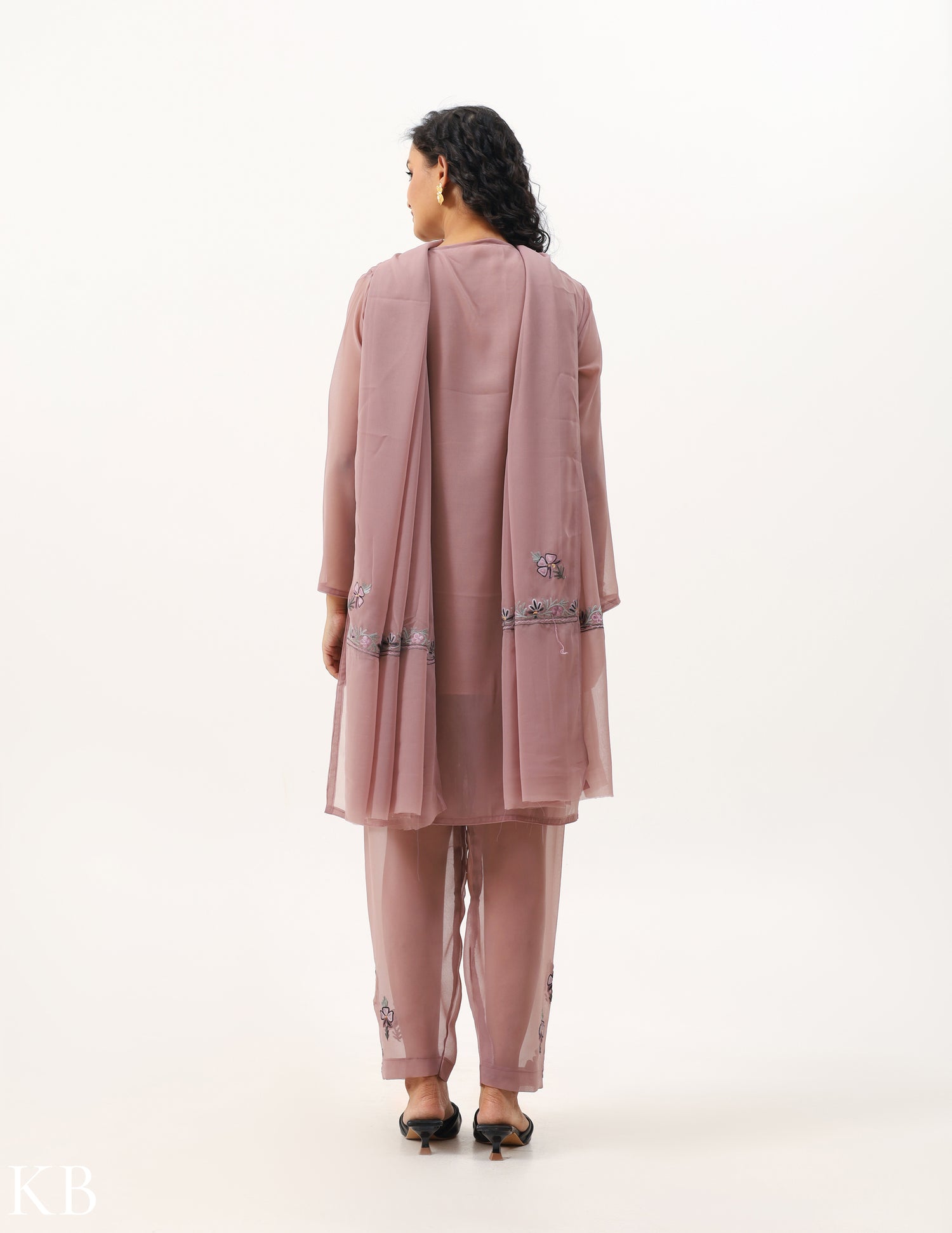 Rosy Brown Embroidered Three-piece Georgette  Suit - Kashmir Box