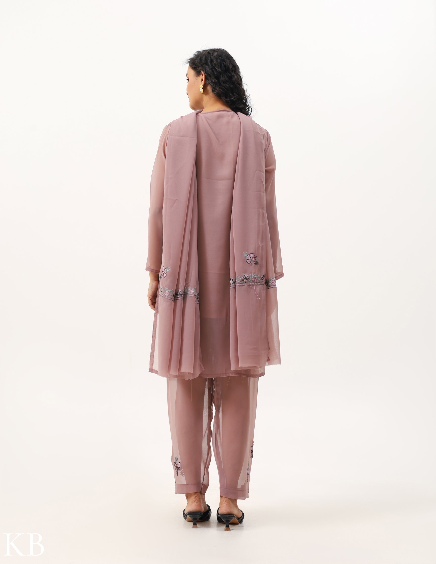 Rosy Brown Embroidered Three-piece Georgette  Suit - Kashmir Box