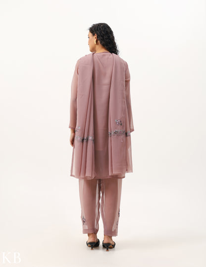 Rosy Brown Embroidered Three-piece Georgette  Suit - Kashmir Box