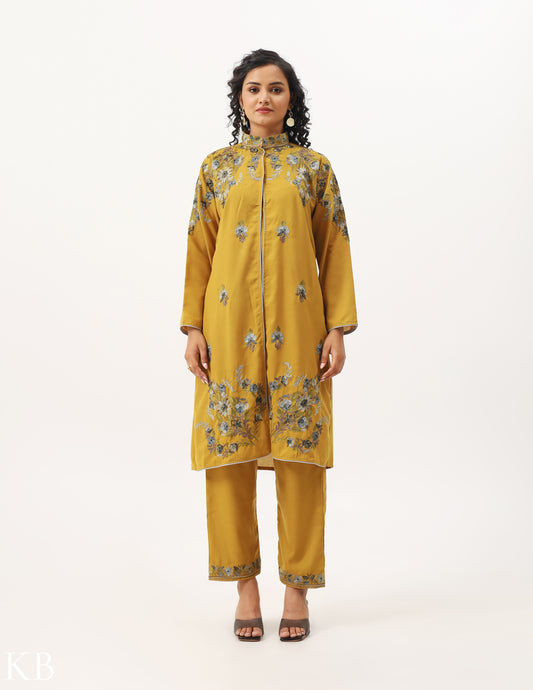 Amber Yellow Embroidered Jacket Co-ord Set