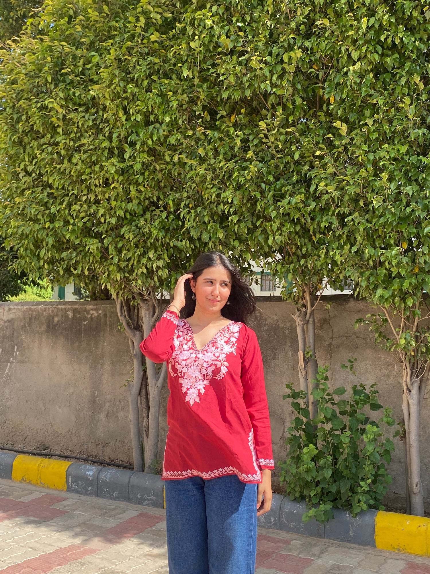 Blush Aari Embroidery Maroon Cotton Top - Kashmir Box