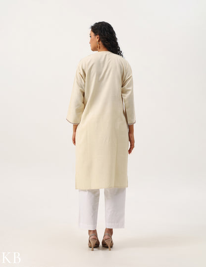 Cream Cotton Tilla Embroidered Kurti - Kashmir Box