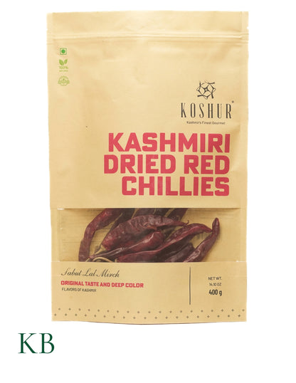Koshur - Kashmiri Dried Red Chillies| Sabut Lal Mirch | Spices and Herbs | Whole Dried Chillies | No Added Flavors and Colors | Sun Dried Fresh Red Chillies - Kashmir Box