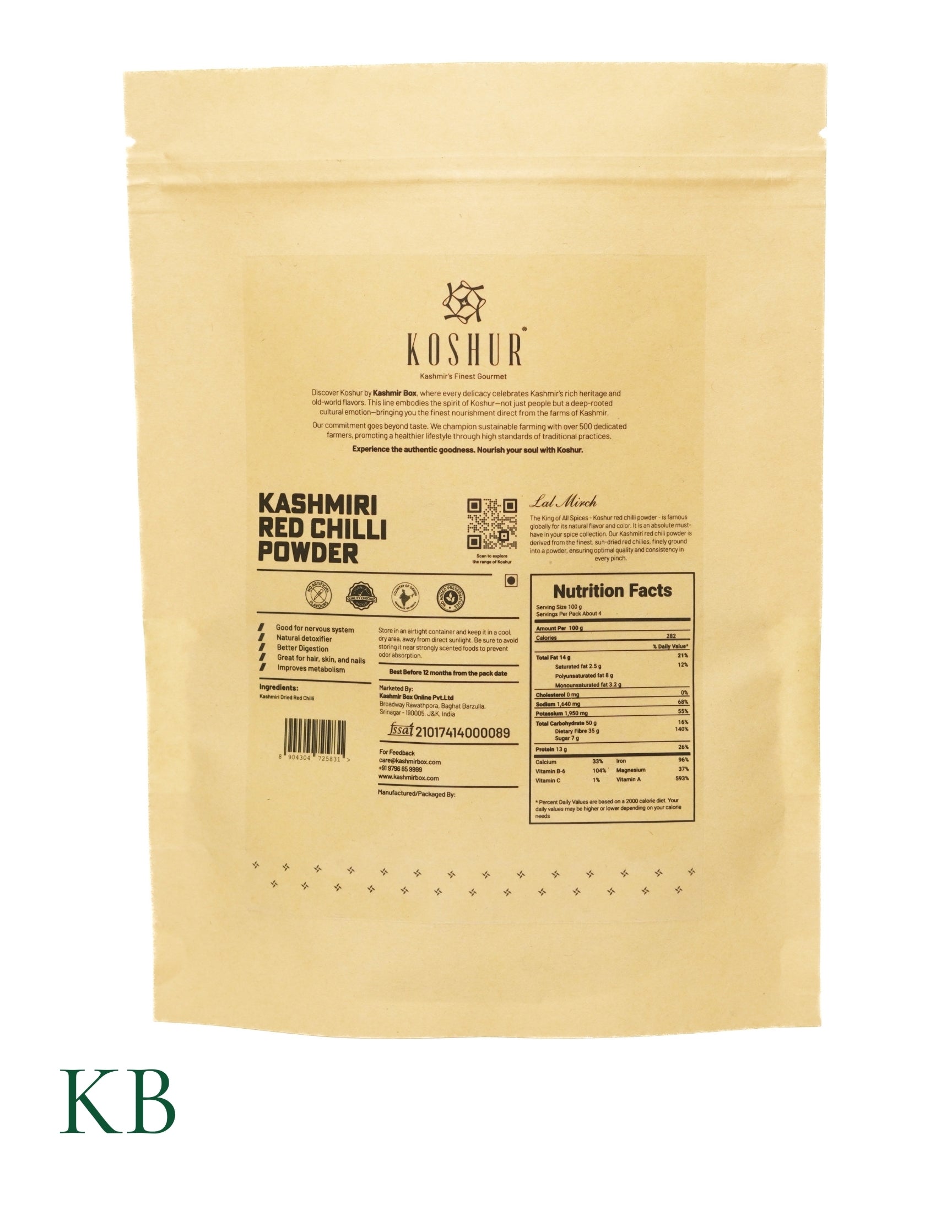 Koshur - Kashmiri Red Chilli Powder | Lal Mirch | Spices | Masala Powder | Dried Chillies | No Added Flavors and Colors - Kashmir Box