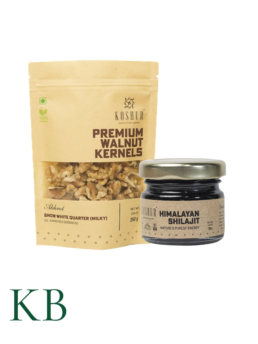 Koshur Walnut Kernels Snow White Half (Milky) and Shilajit Combo - Kashmir Box