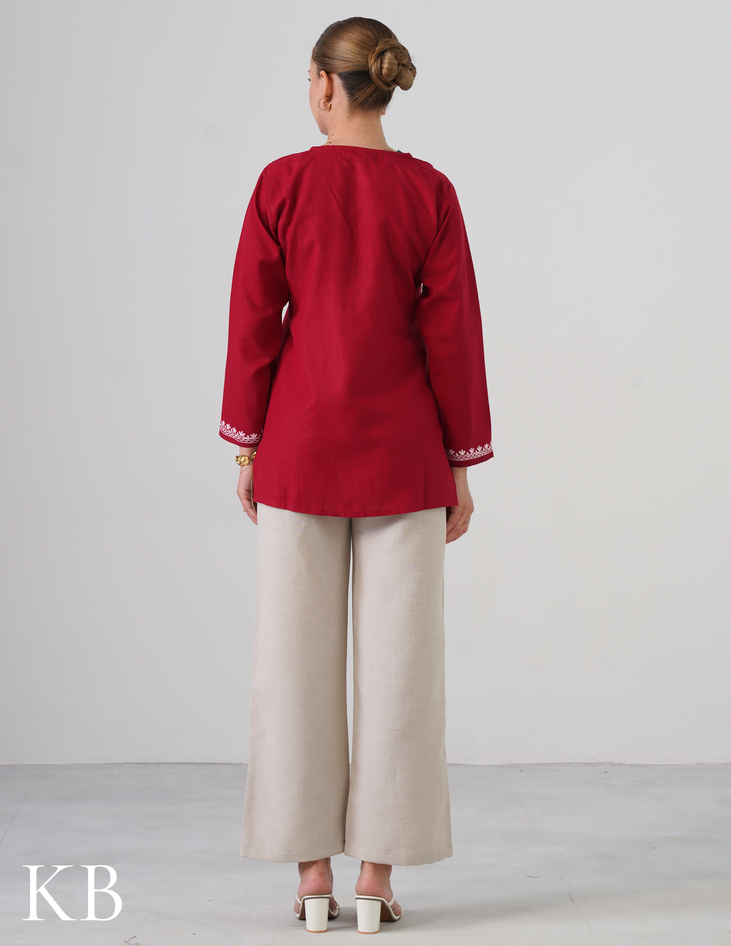 Blush Aari Embroidery Maroon Cotton Top - Kashmir Box