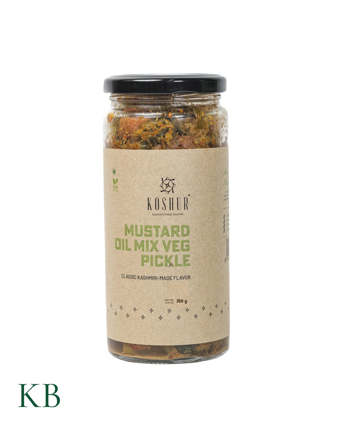 Mustard Oil Mix Veg Pickle | Sarson da Sabzi Achar |Farm Fresh Vegetables | Best Mixed Vegetable Pickle |Gourmet Healthy Pickles |Good for Digestion (250 g) - Kashmir Box