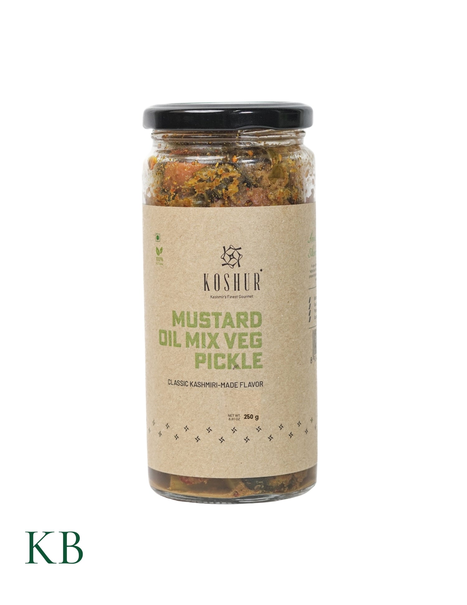 Mustard Oil Mix Veg Pickle | Sarson da Sabzi Achar |Farm Fresh Vegetables | Best Mixed Vegetable Pickle |Gourmet Healthy Pickles |Good for Digestion (250 g) - Kashmir Box