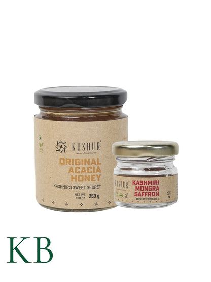 Koshur Kashmiri White Honey and Mongra Saffron Combo - Kashmir Box