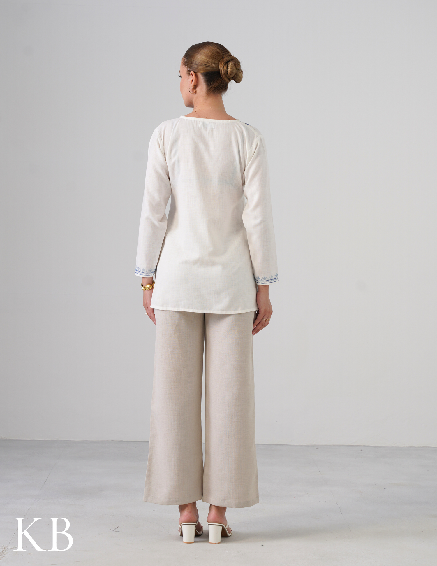 White Embroidered Short Kurti for Women - Cotton Aari Work - Kashmir Box