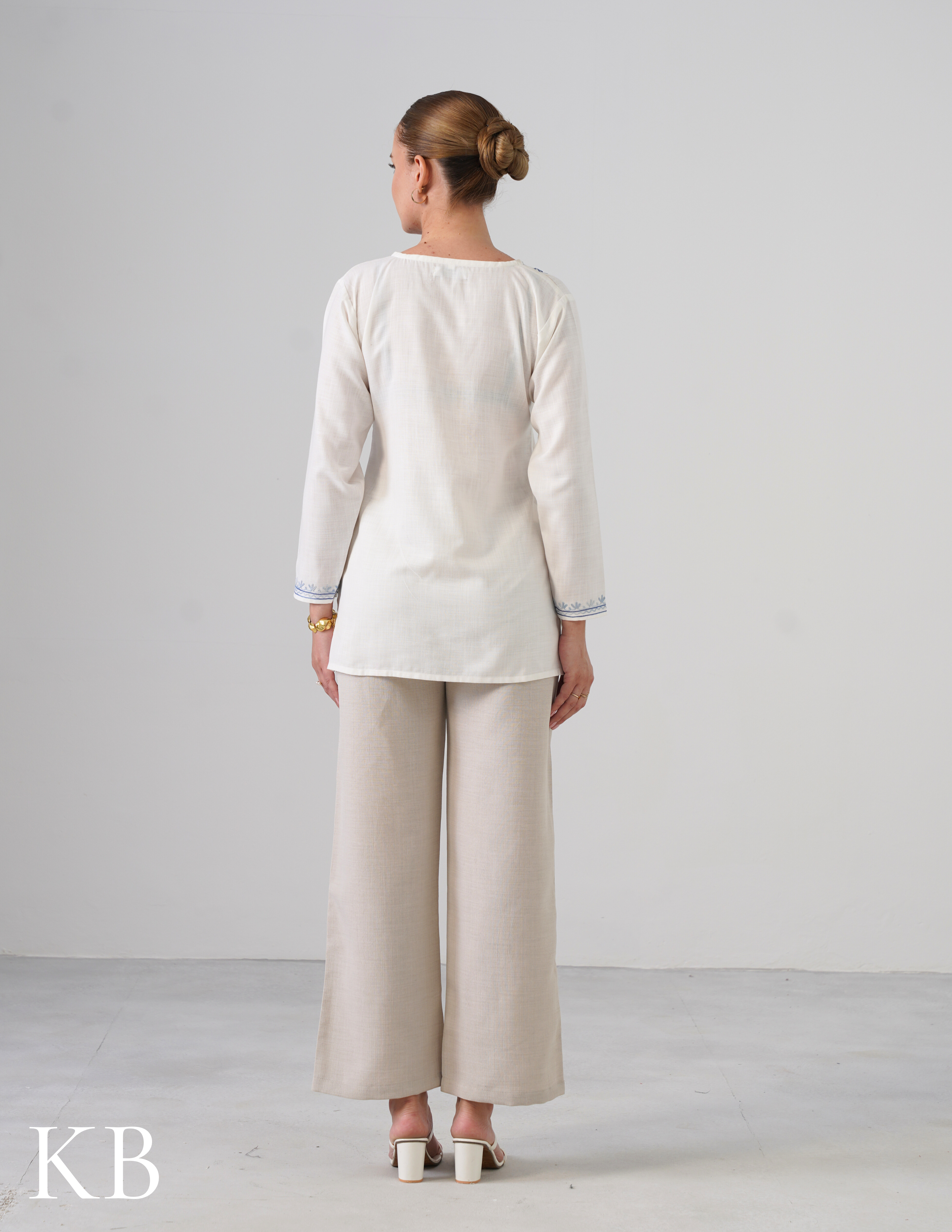 White Embroidered Short Kurti for Women - Cotton Aari Work - Kashmir Box