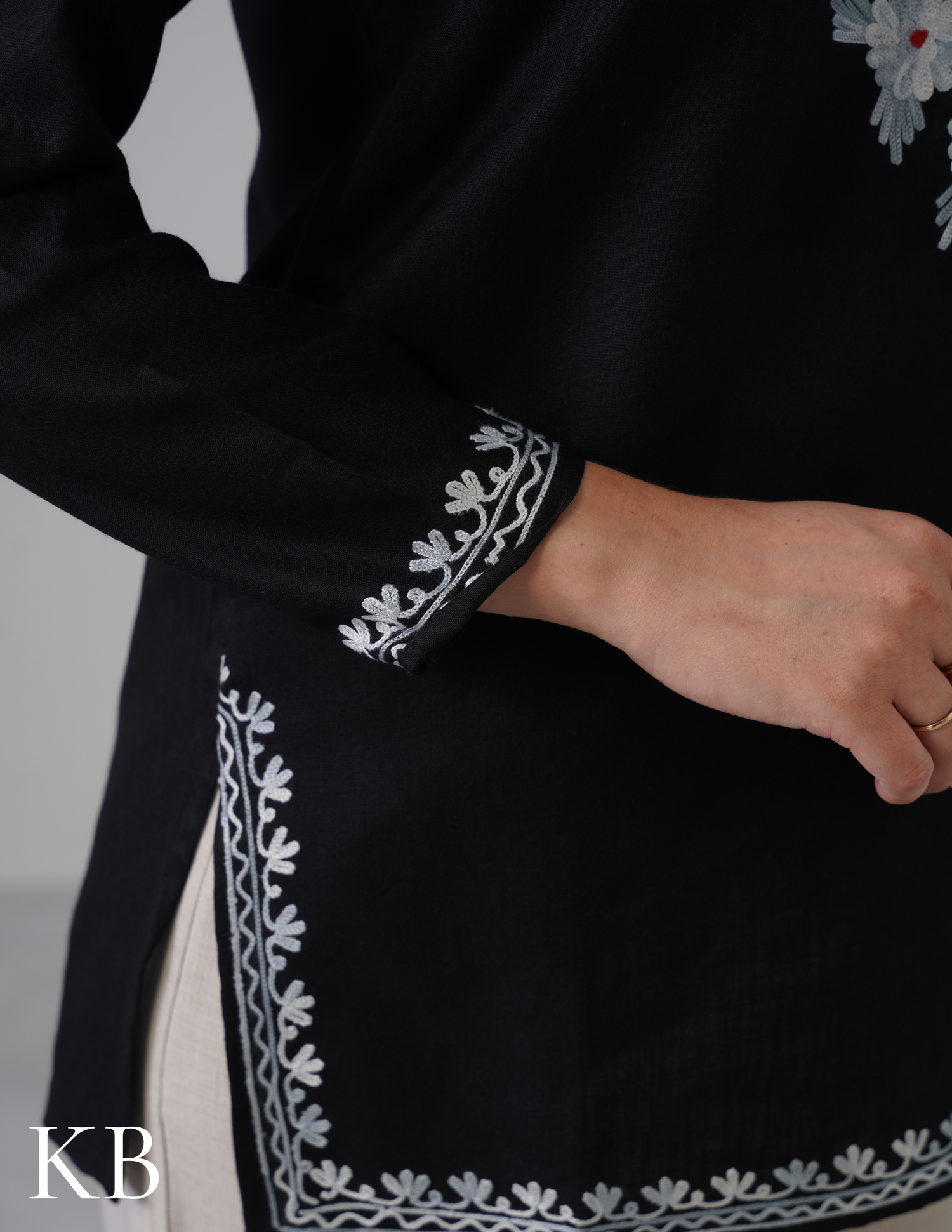 Black Embroidered Short Kurti for Women - Cotton Aari Work - Kashmir Box