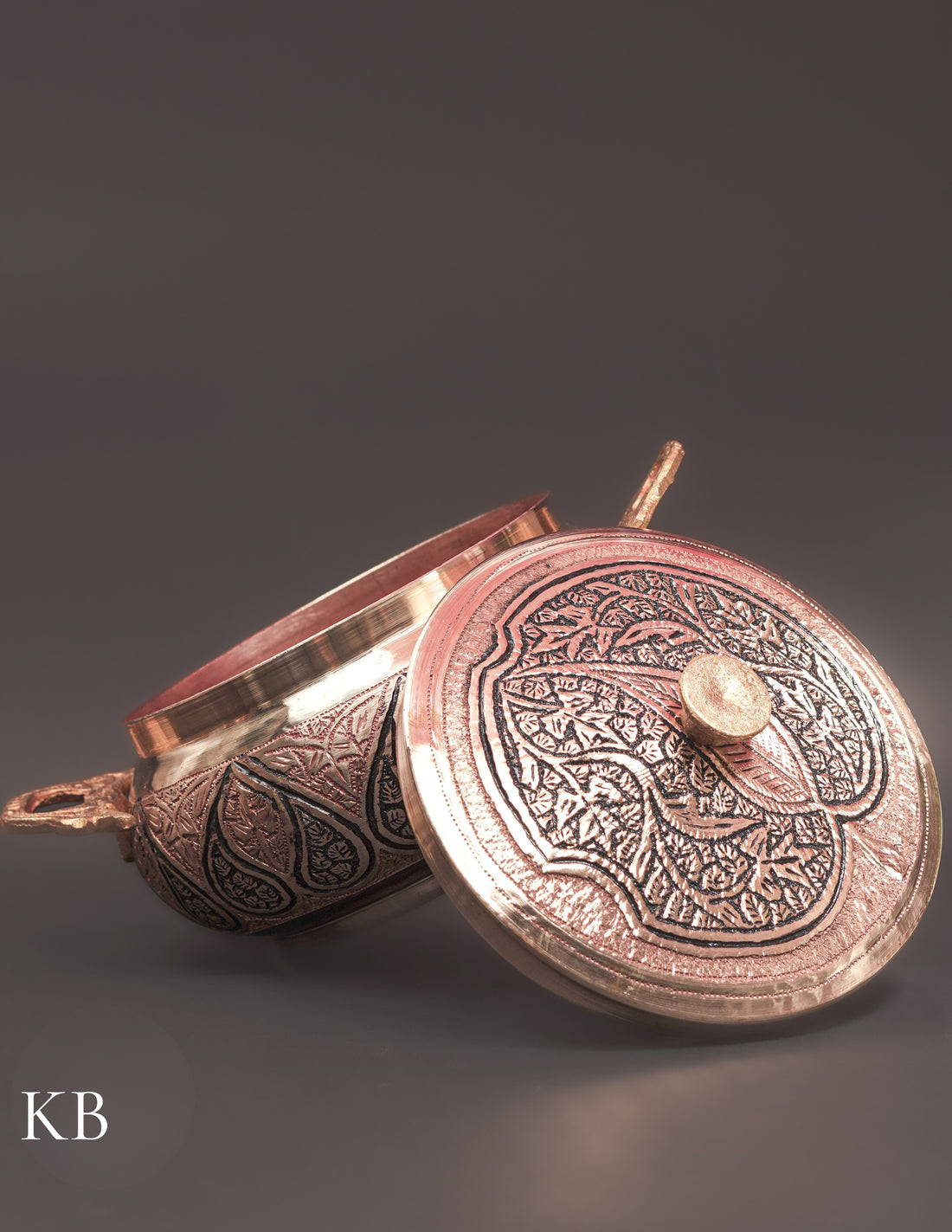Kashmiri Copperware Serving Bowl with Lid – Artisan-Made | Handcrafted Heritage - Kashmir Box