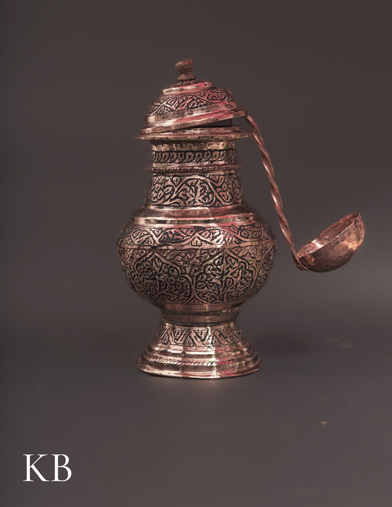 Kashmiri Copperware Oil Container with Spoon – Artisan-Made | Handcrafted Heritage - Kashmir Box