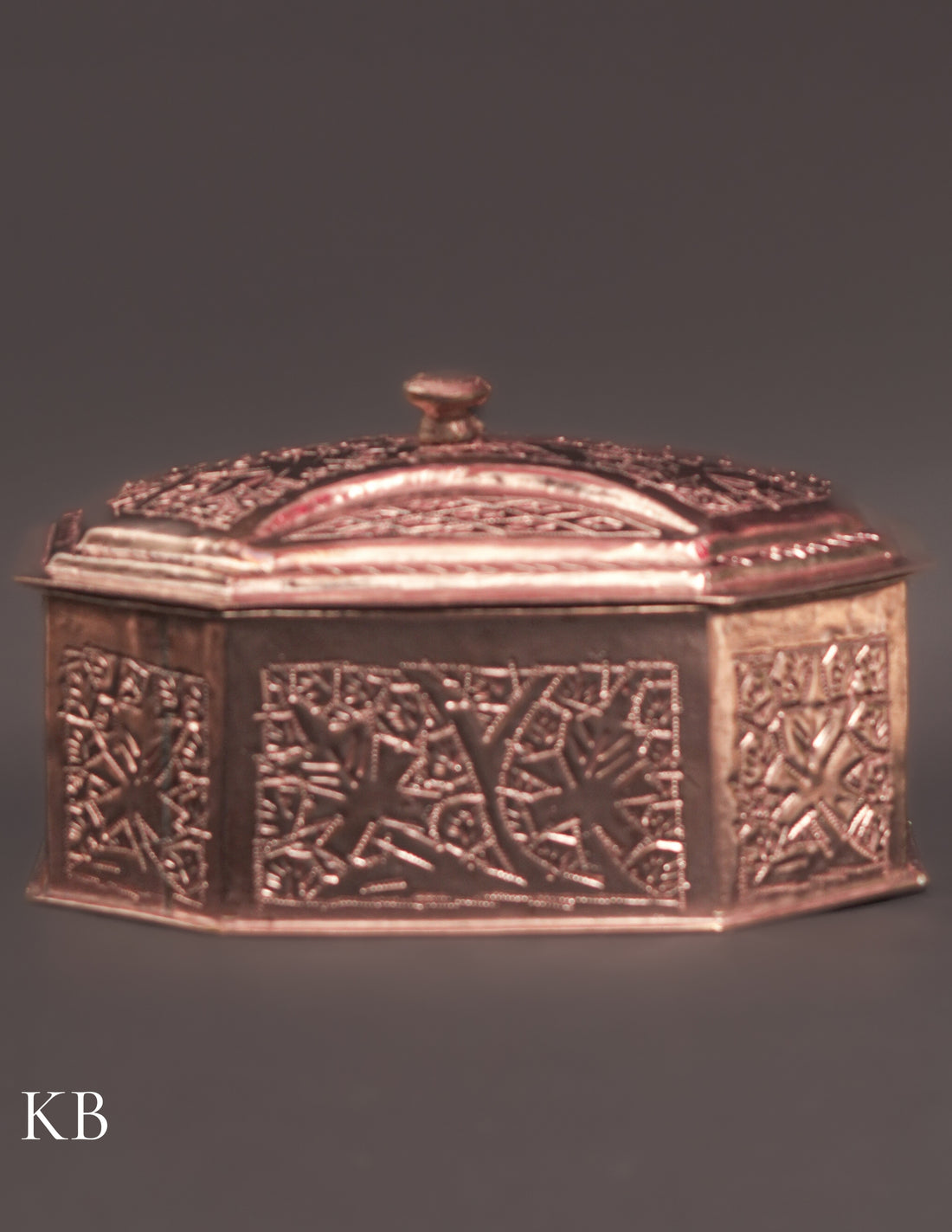 Kashmiri Copperware Butter Box with Lid – Handcrafted | Vintage Tabletop Accent - Kashmir Box