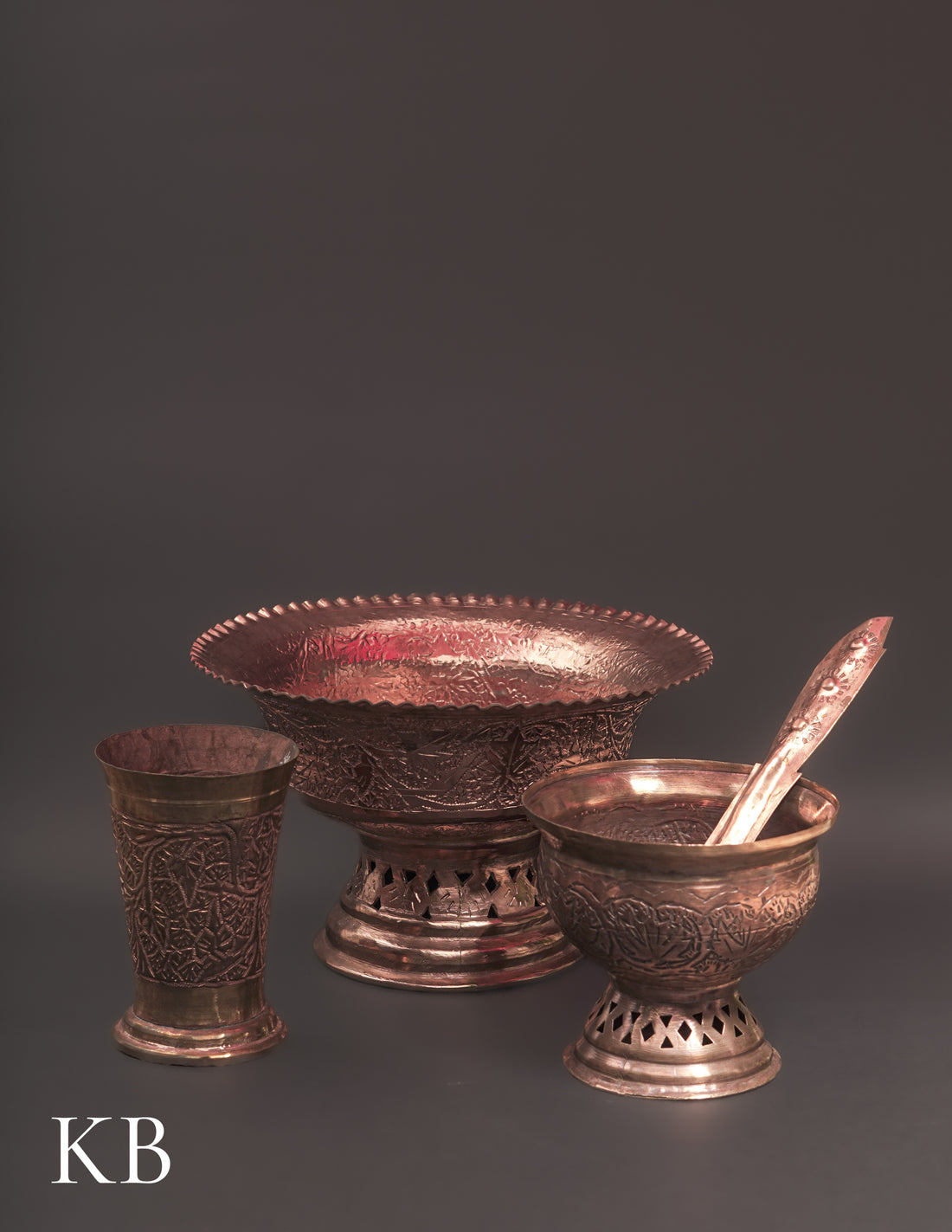 Kashmiri Copperware Ritual Set – Kaab, Bowl, Glass &amp; Spoon | Artisan-Made | Handcrafted Heritage - Kashmir Box